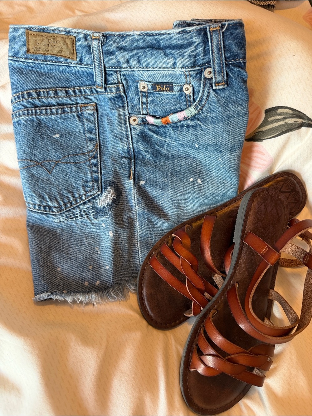 Polo by Ralph Lauren Blue Denim Cropped Jeans with Embroidered Trim